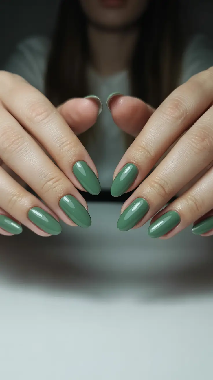 May Nails Ideas 2026 Glossy Green Almond