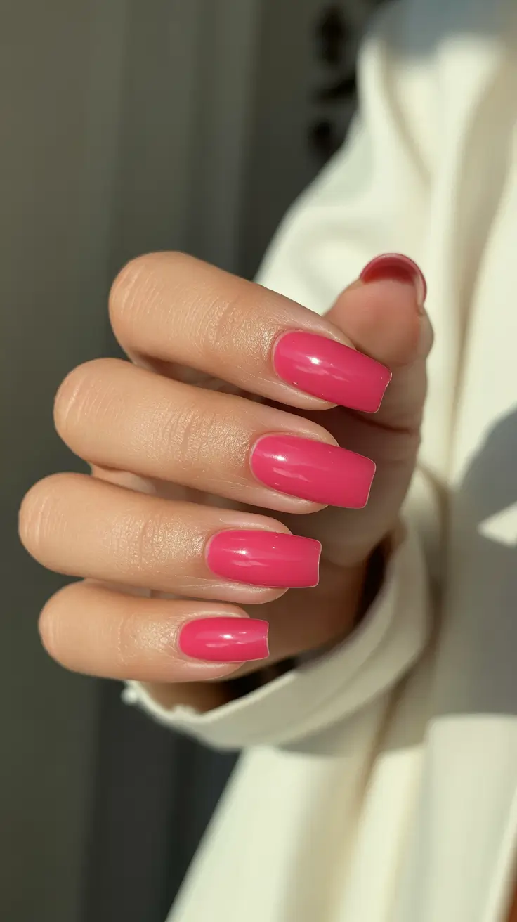 May Nails Ideas 2026 Bright Pink Square