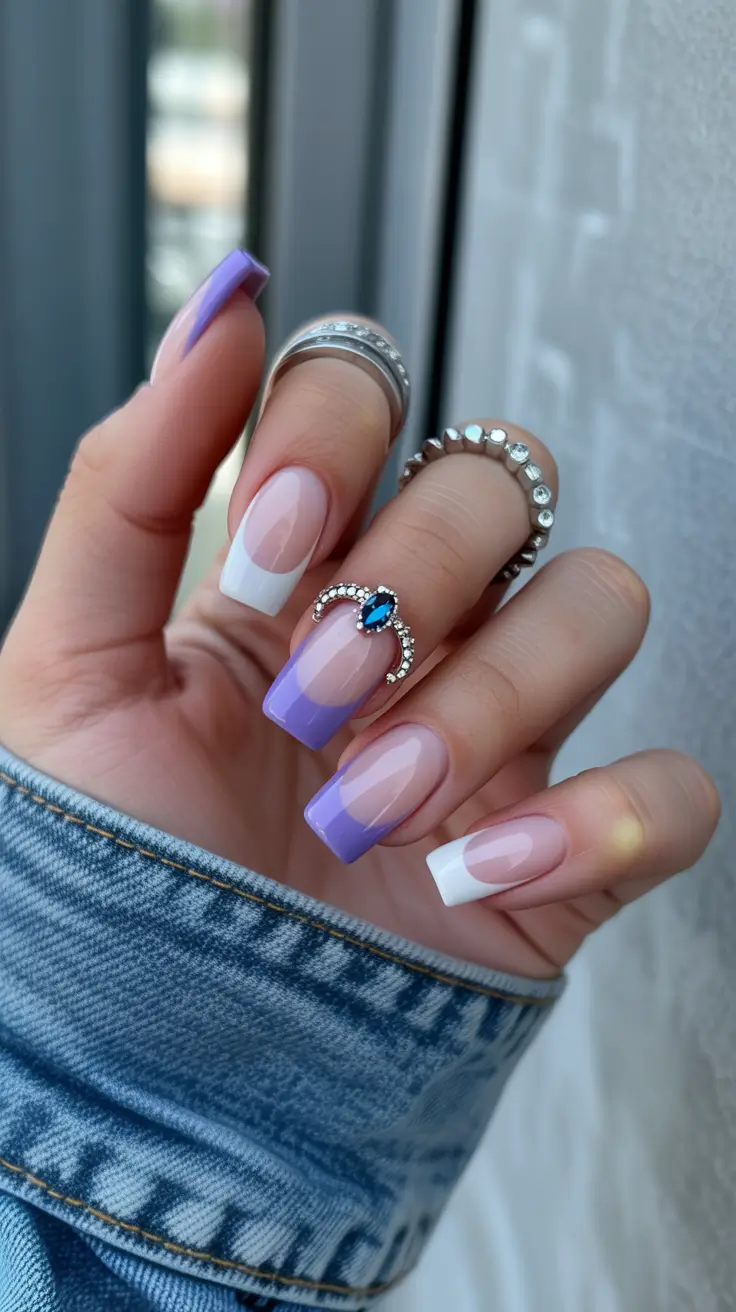 May Nails Ideas 2026 Lavender French Tip Square