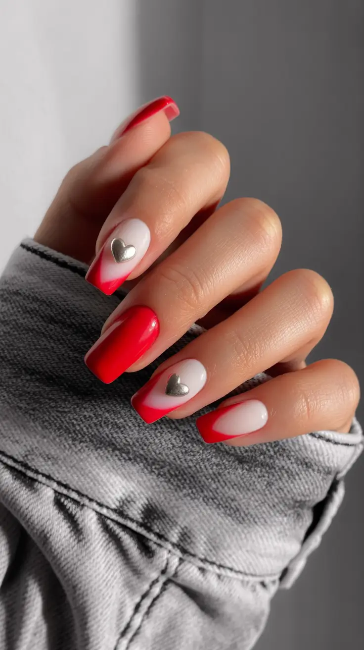 May Nails Ideas 2026 Red French Heart