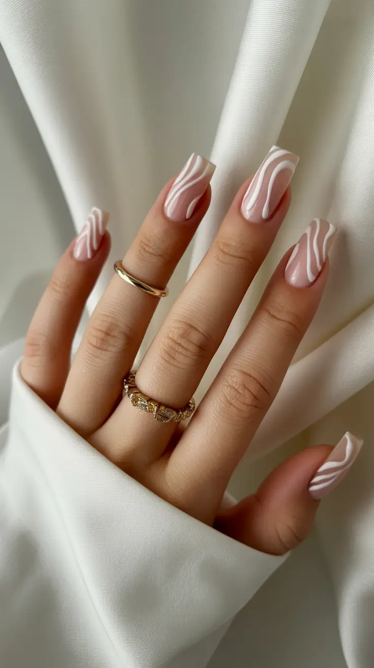 May Nails Ideas 2026 Abstract Nude Waves