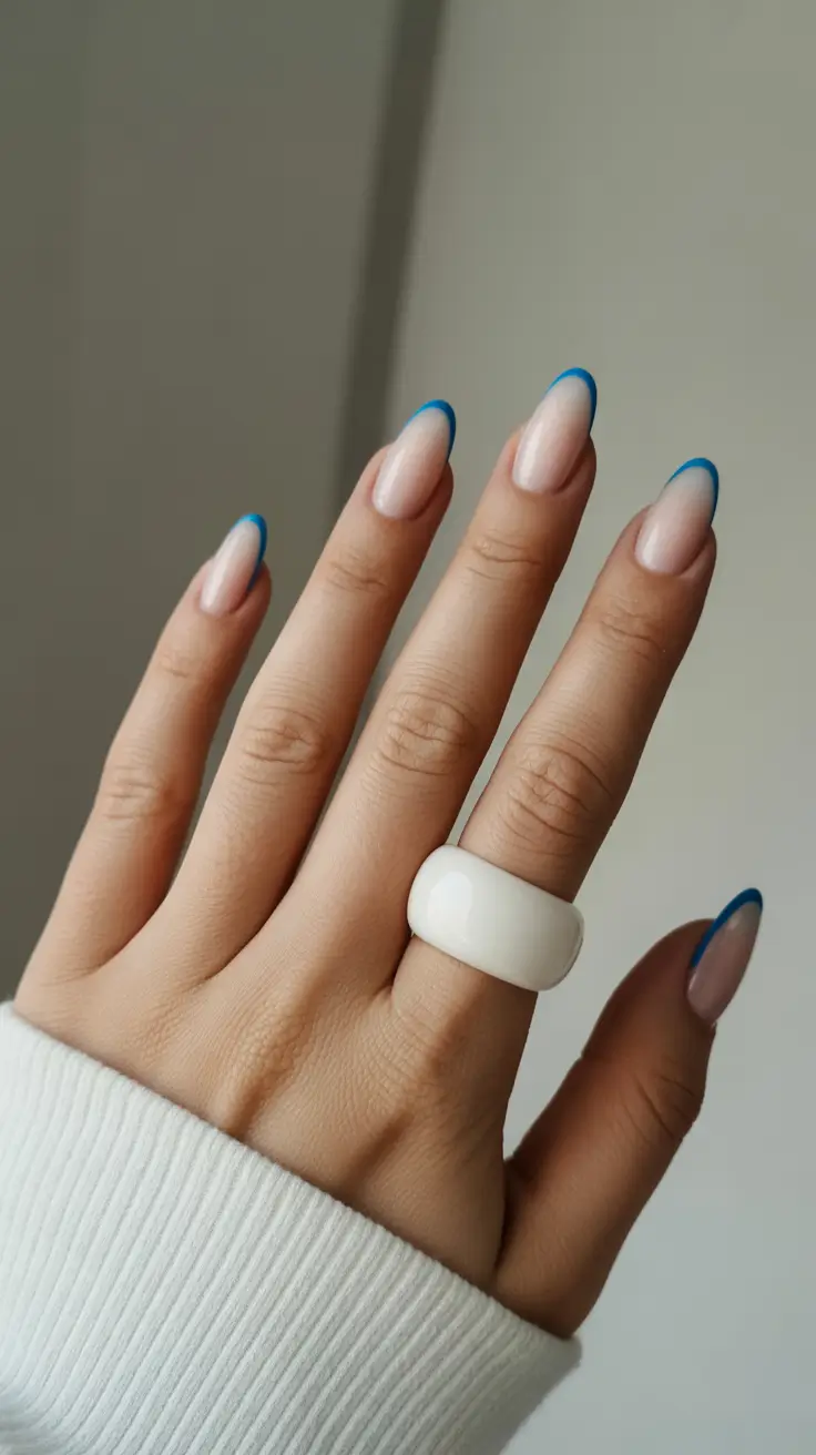 May Nails Ideas 2026 Short Almond Blue French