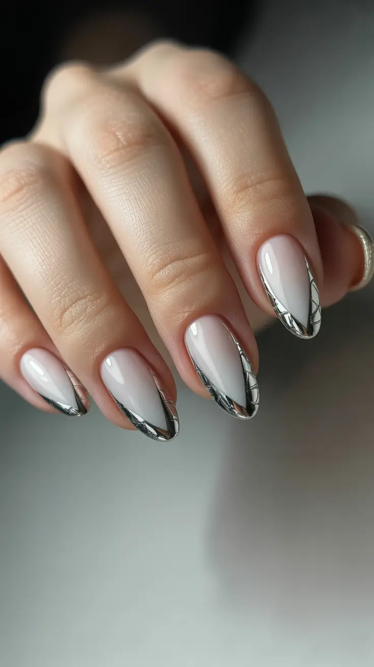 May Nails Ideas 2026 Metallic French Almond