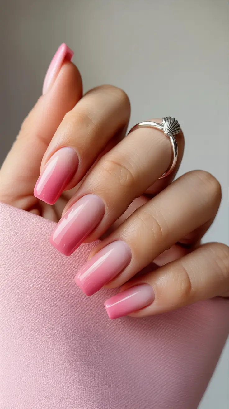sophisticated spring gel nails polish 2026 Soft Pink Square Gel Ombre