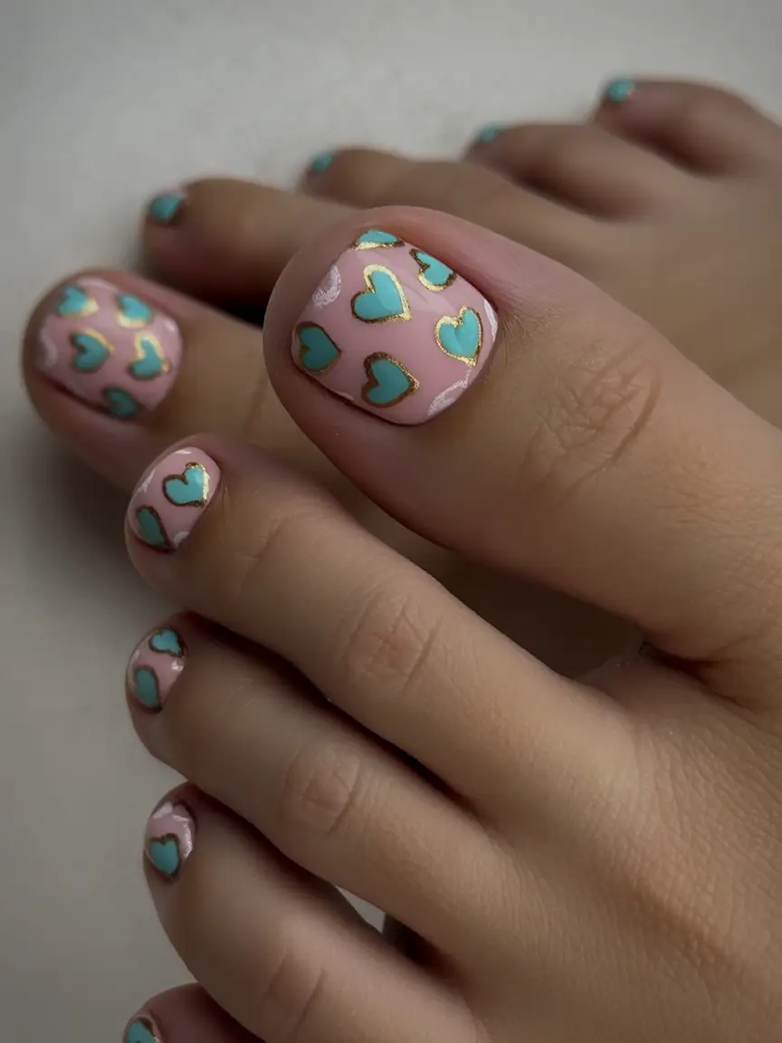 trendy spring toe nails 2026 Playful Pastel Hearts Pedicure for Cute Spring Energy