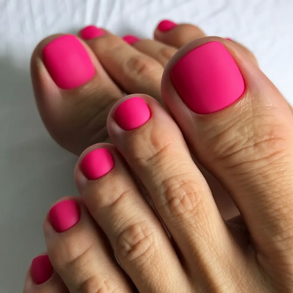 trendy spring toe nails 2026 Neon Pink Minimal Pedicure for Bold Spring Style