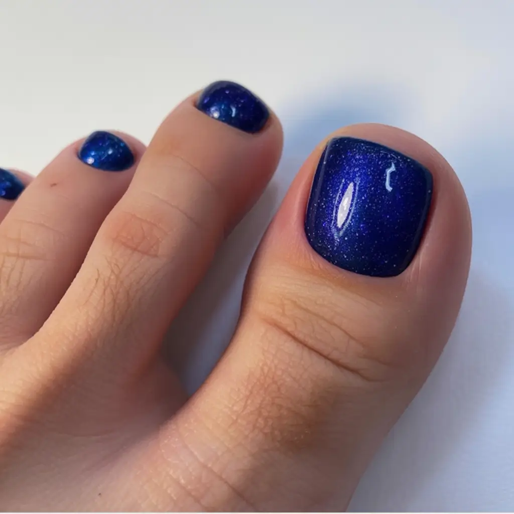 trendy spring toe nails 2026 Deep Sapphire Blue Pedicure for Bold Spring Evenings