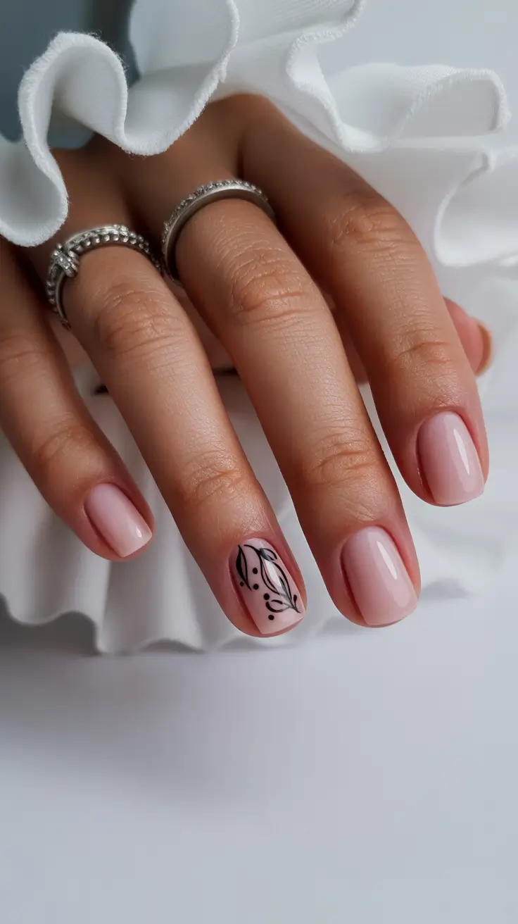 vibrant spring nail design 2026 Minimal Nude Nails With Elegant Botanical Line Art