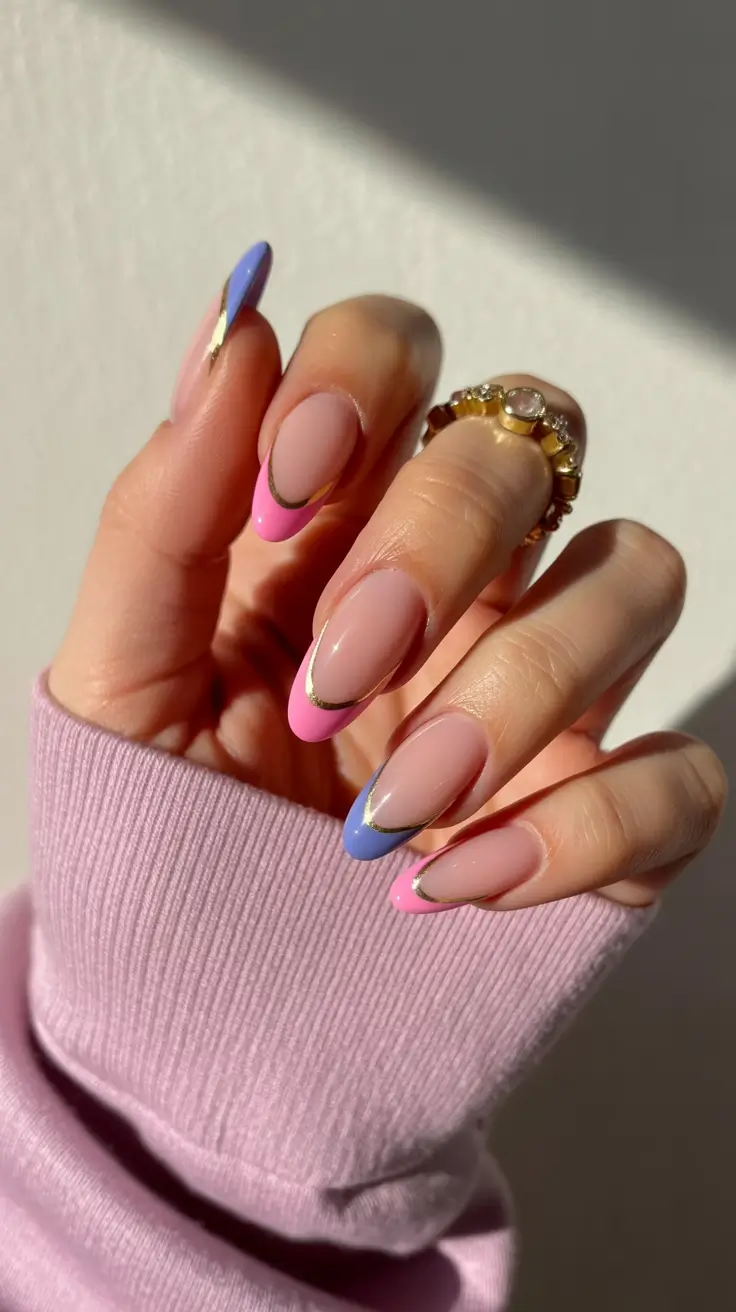 vibrant spring nail design 2026 Soft Pastel French With Gold Accents