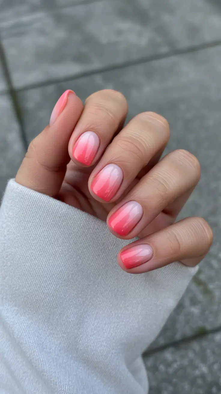 summer short nail inspo 2026 Soft Pink Ombre for a Glowy Finish