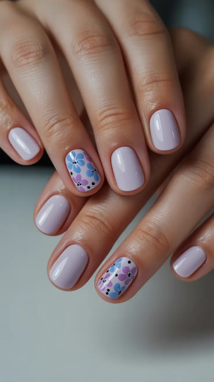 summer short nail inspo 2026 Delicate Floral Accent on Soft Neutral Base