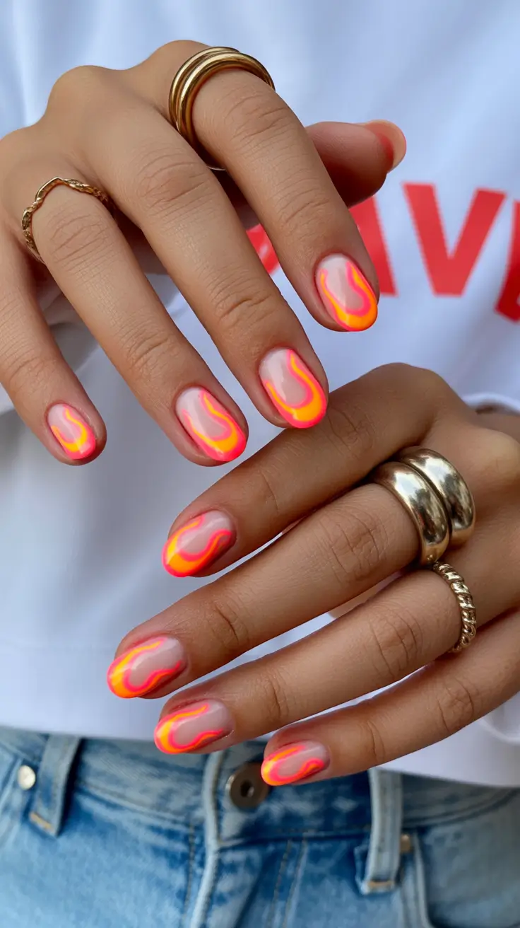 summer short nail inspo 2026 Neon Outline Waves for a Trend Forward Look